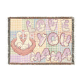 Love You Mama Blanket – Cute Duck Family Woven Throw, Mother’s Day Gift, Pastel Patchwork Cozy Blanket💖