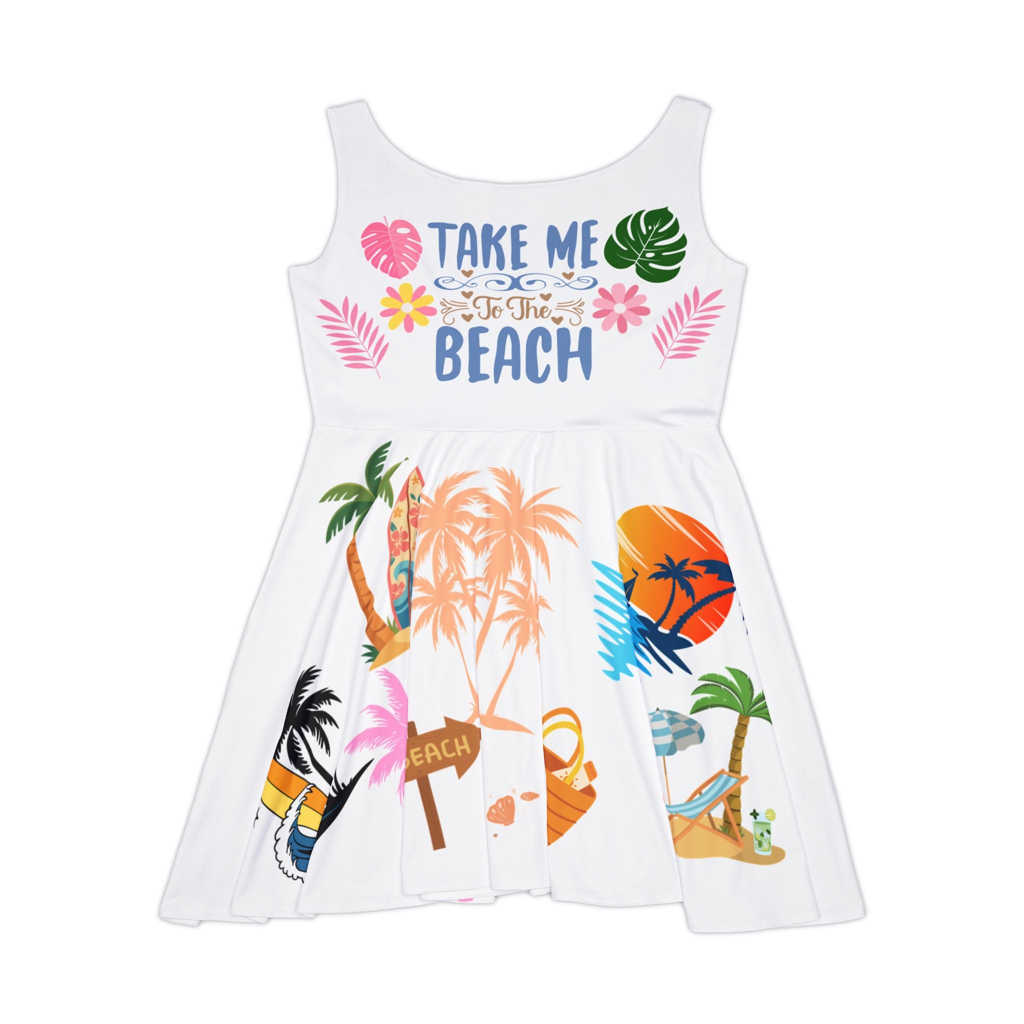 Tropical Beach Skater Dress 🌴 | Summer Vacation Outfit | Palm & Surf Print Sundress | Women’s Flowy Dress